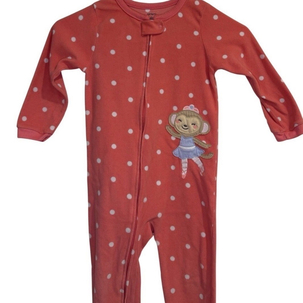 Carter's Baby Girls Pink Polka Dot Monkey Ballerina Footie Pajamas Sleepwear 4T